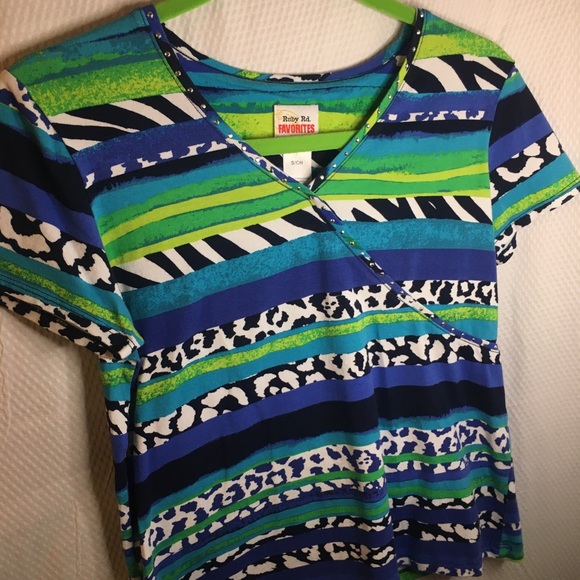 Ruby Rd. Favorites | Women’s Colorful Multi-Print Shirt Top - Picture 14 of 14
